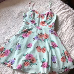 Pastel mint green floral dress, XS